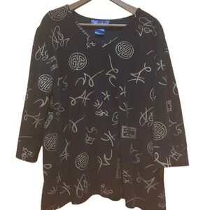 Susan Graver Blouse Womens 3X (Read) Black Abstract Pattern Artsy Office‎ Mature